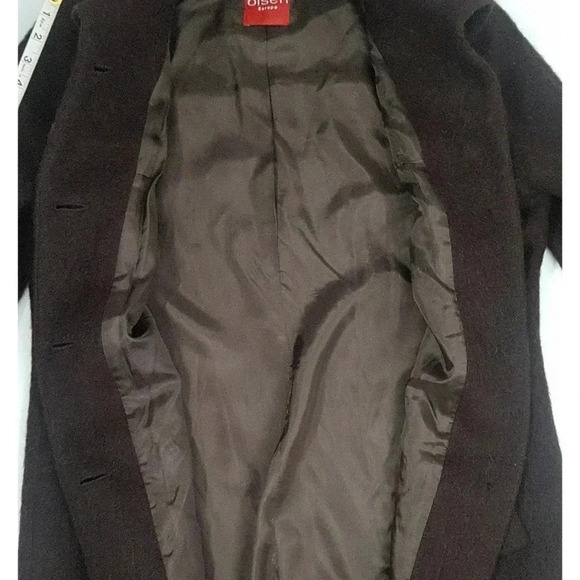 Vintage Olsen long button down Coat Sz M Brown 100% Wool Acetate Satin Linning - Picture 9 of 12